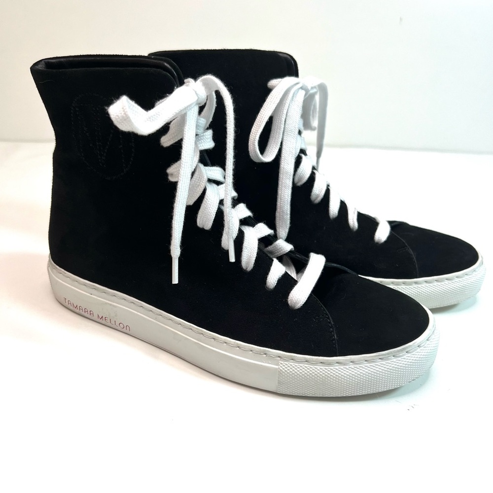 Tamara Mellon THC High Top Black Suede Lace Up Sneakers Size EU 36.5 - US 6.5 - Picture 2 of 14